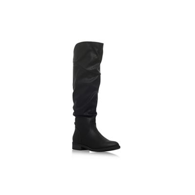Black 'Willa' flat rouche knee boot